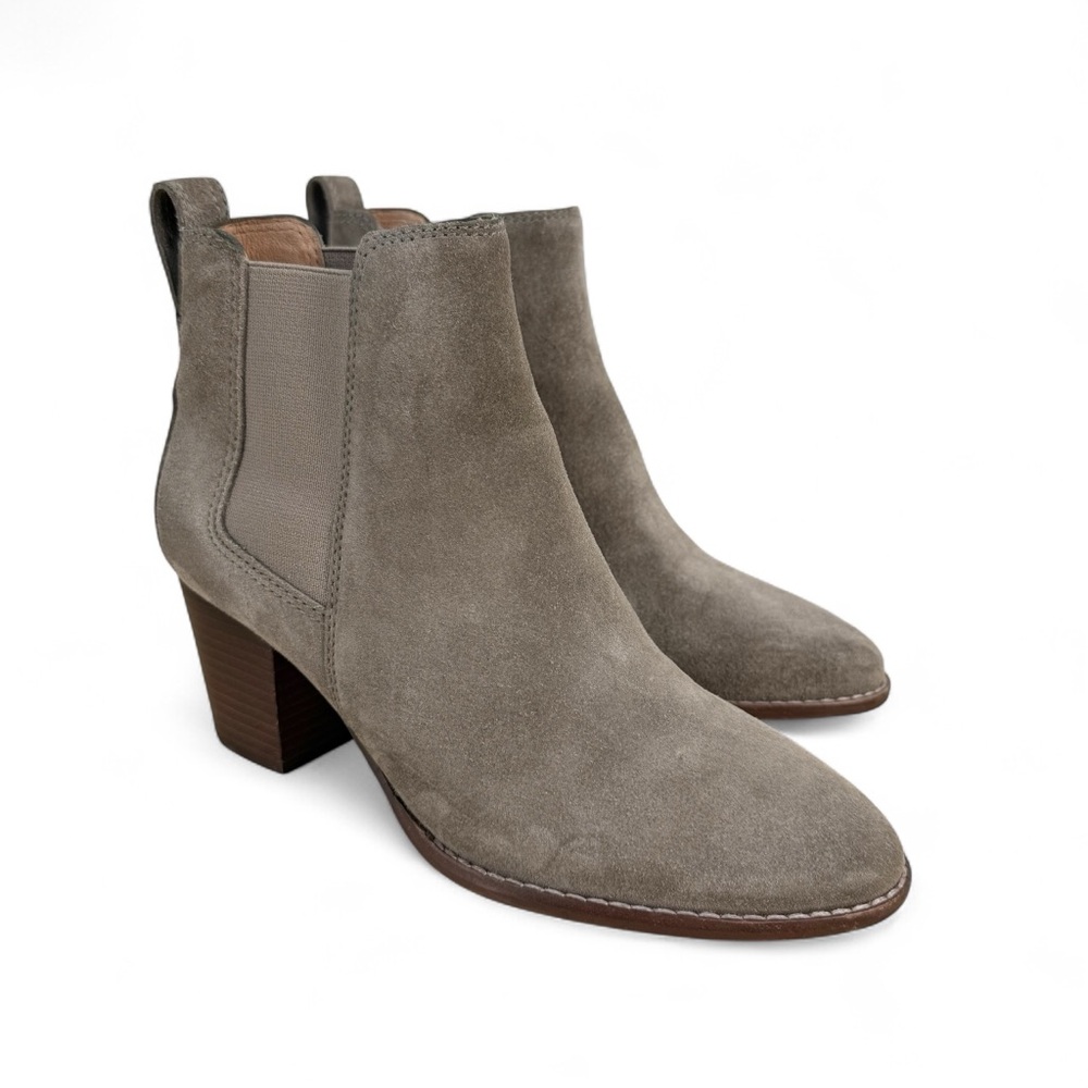 Madewell The Regan Taupe Suede Ankle Boots Block Heel Sz 7